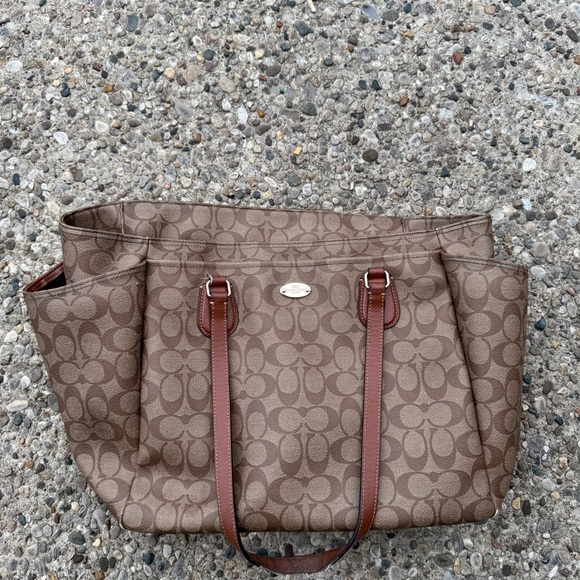Stylish Tan Signature Diaper BagTote Bag Fair Condition - Picture 1 of 14